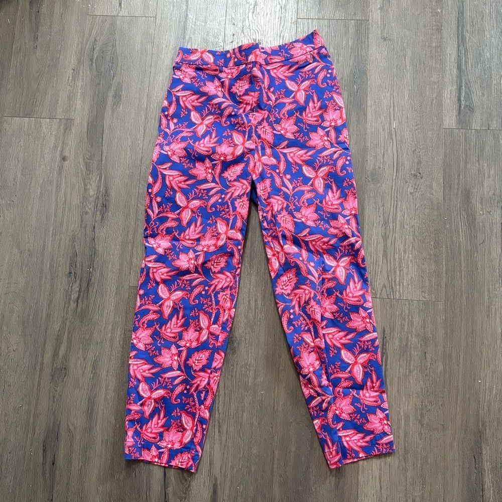 Boden Floral Print Pull On Ankle Pants Size 8 Cotton Blend Putple Pink Vacation